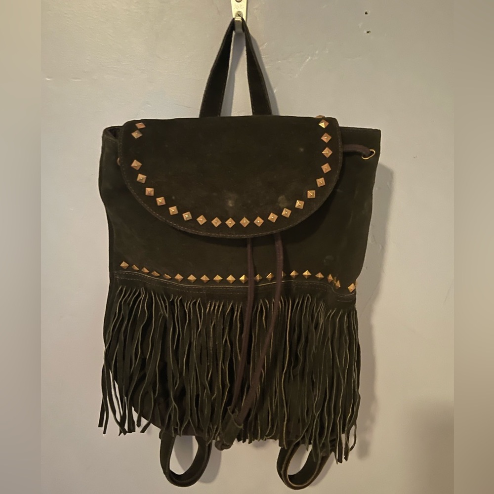Steve Madden black leather studded tassel backpack